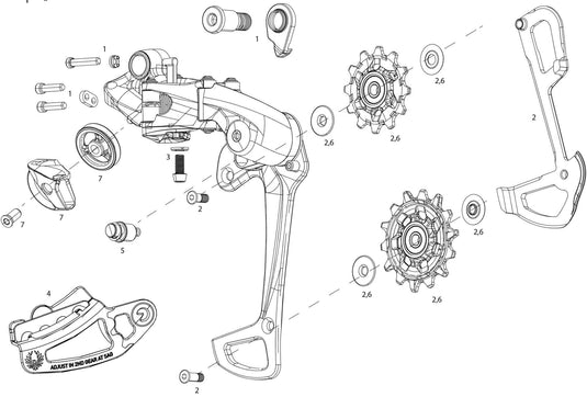 Sram achterderailleur xx1 eagle rear derail. xx1 eagle 52t lunar grey