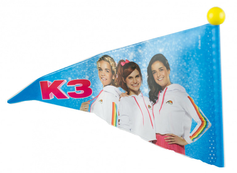 Afbeelding laden in galerijviewer, Studio 100 fietsvlag k3 junior 150 cm vinyl roze geel
