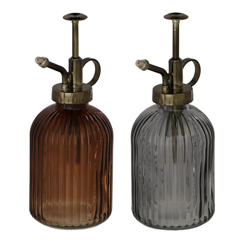 Afbeelding laden in galerijviewer, Esschert design plantensproeier glas geribbeld bruin of grijs l8 x d7,6 x h19,2cm
