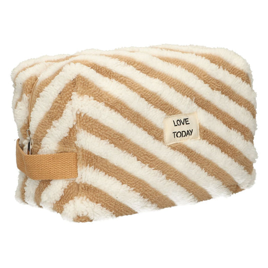Traveller toilettas badstof stripe bruin 23cm x 13cm