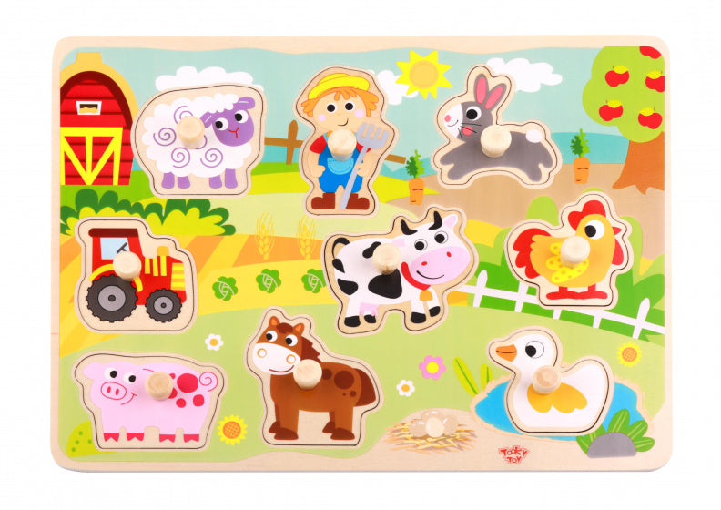 Afbeelding laden in galerijviewer, Tooky toy Educatieve Houten Vormenpuzzel Boerderij 10-delig
