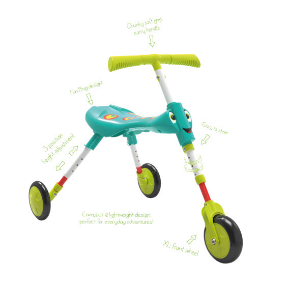 Afbeelding laden in galerijviewer, The bugs scuttlebug xl splodge loopfiets met 3 wielen junior turquoise groen
