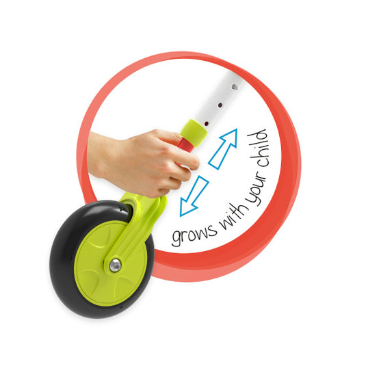 The bugs scuttlebug xl splodge loopfiets met 3 wielen junior turquoise groen