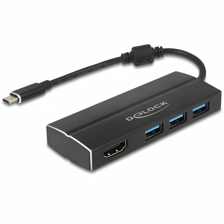 Afbeelding laden in galerijviewer, Delock usb-c 3.1 > 3x usb-a 3.0 hub + hdmi usb-hub (zwart, 0,15 meterr, 4k)
