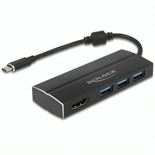 Delock usb-c 3.1 > 3x usb-a 3.0 hub + hdmi usb-hub (zwart, 0,15 meterr, 4k)