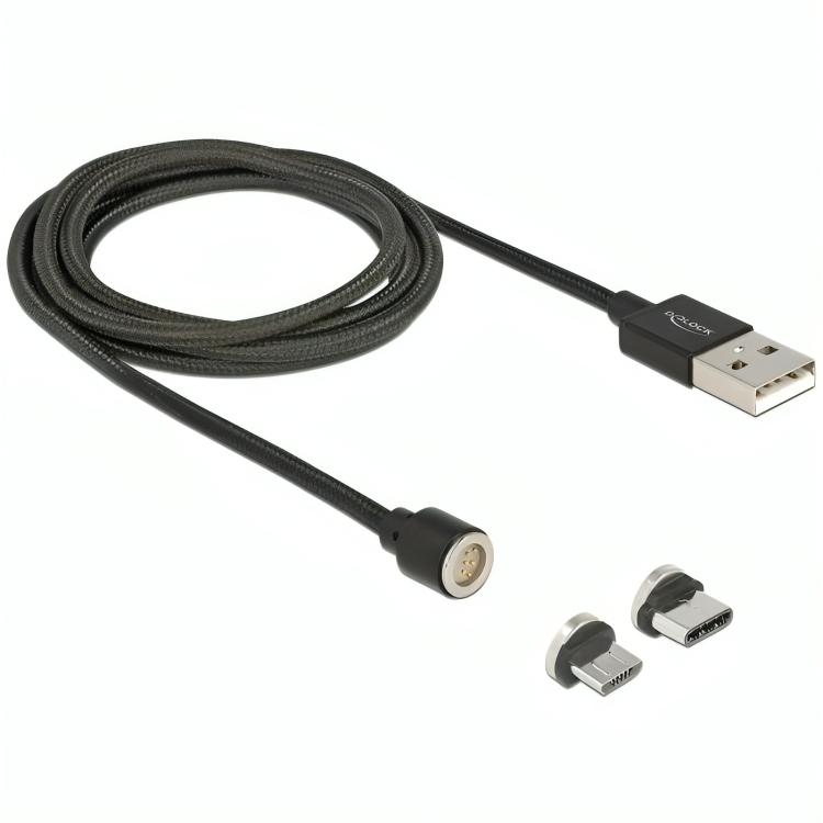 Afbeelding laden in galerijviewer, Delock magnetische usb data- en laadkabel set voor micro usb usb type-c (zwart, 1,1 meter)
