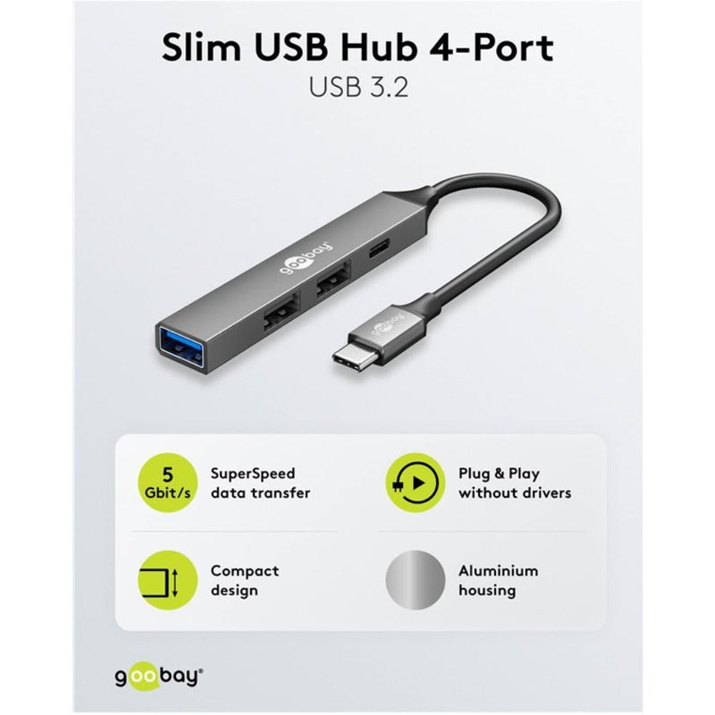 Afbeelding laden in galerijviewer, Goobay slanke usb-hub met 4 poorten, usb-c naar usb-c usb-a, 5 gbit s (lichtgrijs)
