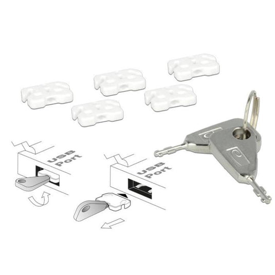 Delock usb port blocker voor usb-a female insteekslot (wit zilver)