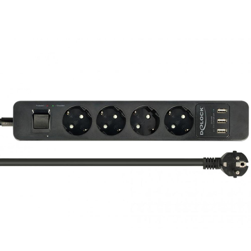 Afbeelding laden in galerijviewer, Delock 4-weg stekkerdoos met usb-poorten stekkerdoos (zwart)
