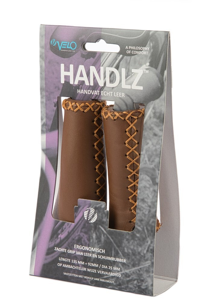 Afbeelding laden in galerijviewer, Velo Leer Ergo 92 135mm Donkerbruin Fiets Handvat
