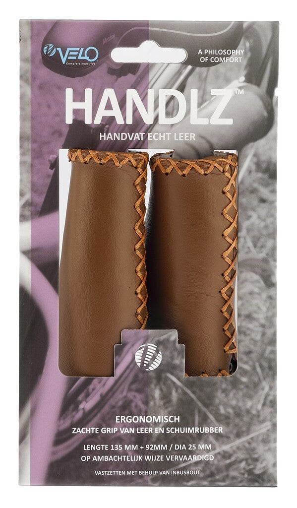 Afbeelding laden in galerijviewer, Velo Leer Ergo 92 135mm Donkerbruin Fiets Handvat
