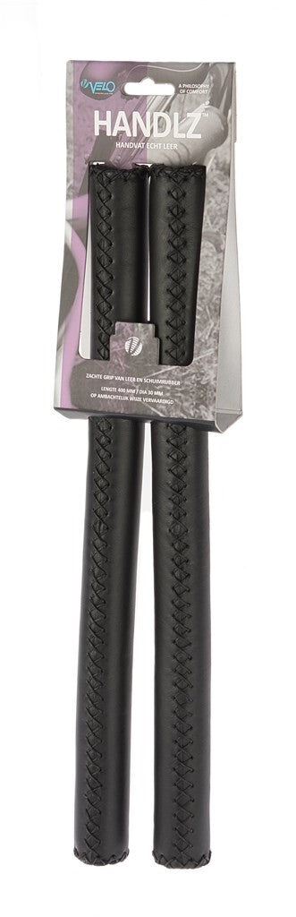 Afbeelding laden in galerijviewer, stuurgrepen leer 40 cm Ø22,2 mm zwart per set
