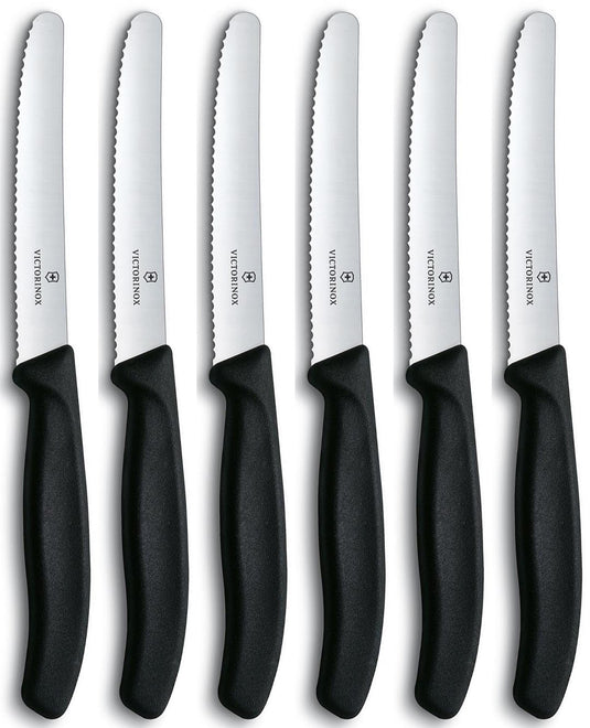 Victorinox tafel- tomatenmessen gekarteld zwart lemmet doos a 6 stuks