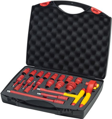 Wiha ratelsleutelset geïsoleerd 1 2 dopsleutel (rood geel, 20-delig in koffer)