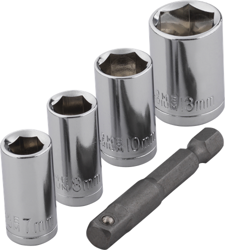 Afbeelding laden in galerijviewer, Wolfcraft dopsleutel-set | adapter | 50mm | 7 8 10 13mm | 1 set - 2413000
