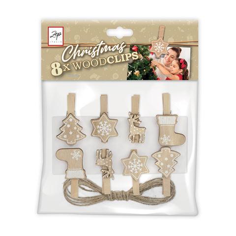 Afbeelding laden in galerijviewer, Zep Kerst Kit Wood Clips Brown LK39B 8 Stuks
