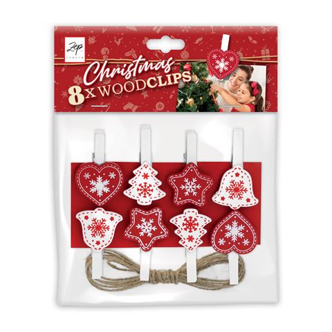Afbeelding laden in galerijviewer, Zep Kerst Kit Wood Clips Red LK38R 8 Stuks
