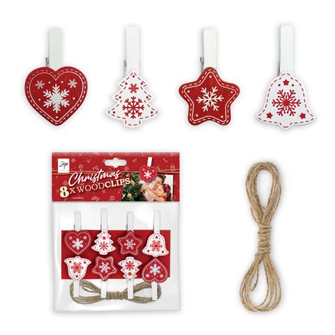 Afbeelding laden in galerijviewer, Zep Kerst Kit Wood Clips Red LK38R 8 Stuks
