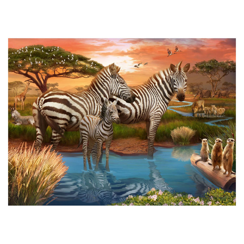 Afbeelding laden in galerijviewer, Ravensburger Puzzel Zebra's bij de Drinkplaats, 500st.
