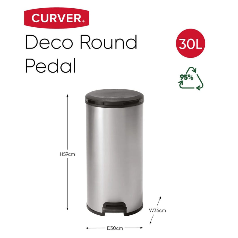 Afbeelding laden in galerijviewer, Curver Curver Pedaalemmer Deco rond 30 L zilverkleurig
