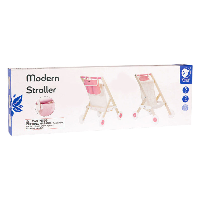 Afbeelding laden in galerijviewer, Classic World World Houten Poppenbuggy Wit Roze
