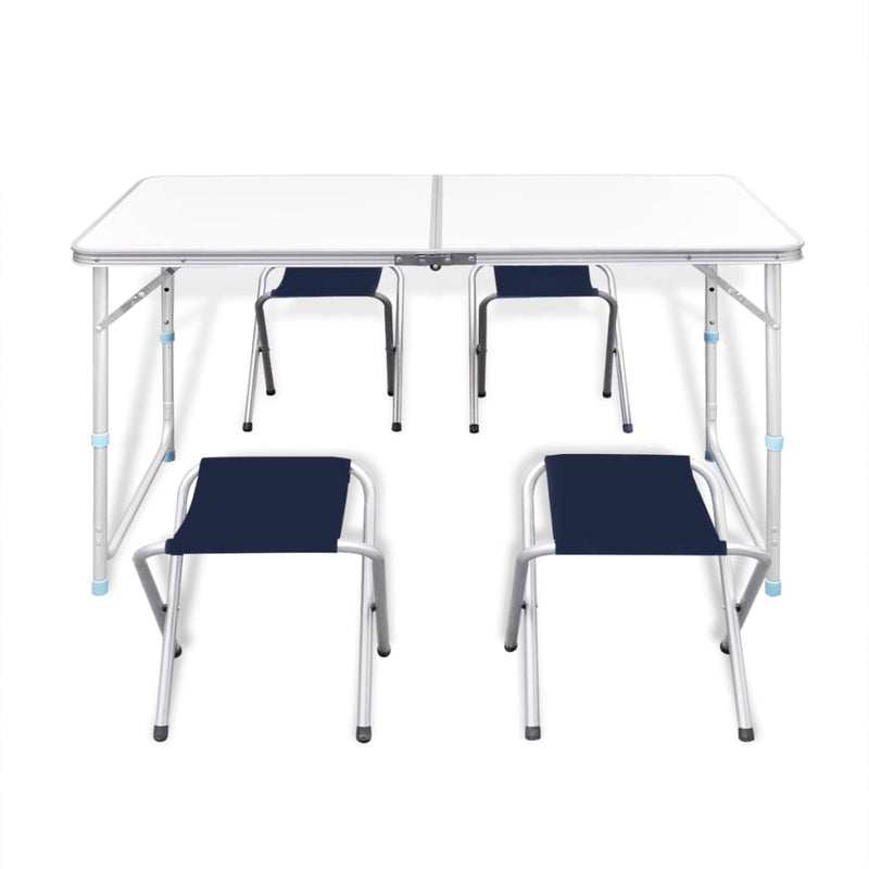 Afbeelding laden in galerijviewer, VidaXL Campingtafel inklapbaar en verstelbaar aluminium 120 x 60 cm 4 stoelen
