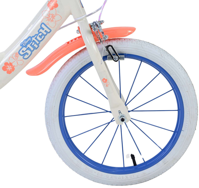 Afbeelding laden in galerijviewer, Stitch Stitch Kinderfiets Meisjes 16 inch Creme Koraal Blauw Twee handremmen
