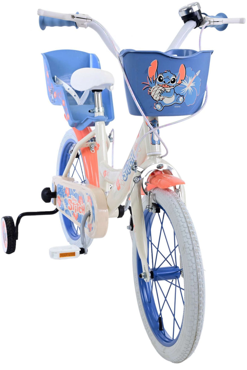 Afbeelding laden in galerijviewer, Stitch Stitch Kinderfiets Meisjes 16 inch Creme Koraal Blauw Twee handremmen
