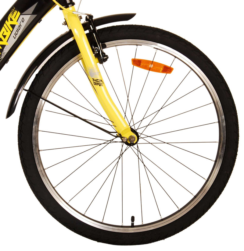 Afbeelding laden in galerijviewer, Volare Thombike Kinderfiets Jongens 24 inch Zwart Geel Twee handremmen
