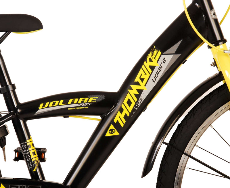 Afbeelding laden in galerijviewer, Volare Thombike Kinderfiets Jongens 24 inch Zwart Geel Twee handremmen
