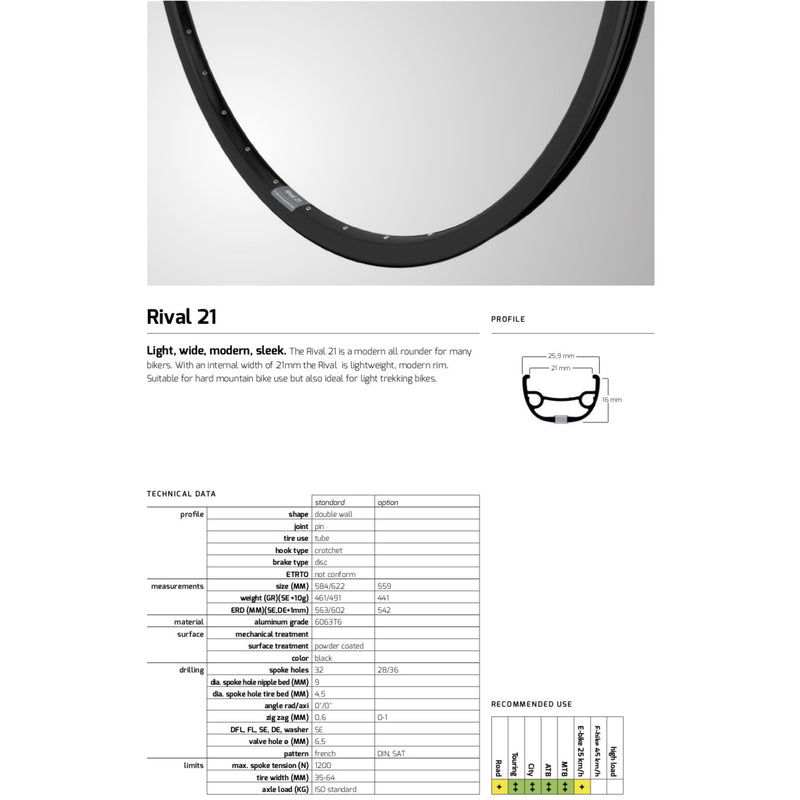 Afbeelding laden in galerijviewer, Velg Rival 21 27,5 584 32g 14G disc alu zwart
