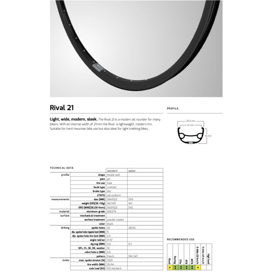 Velg Rival 21 27,5 584 32g 14G disc alu zwart