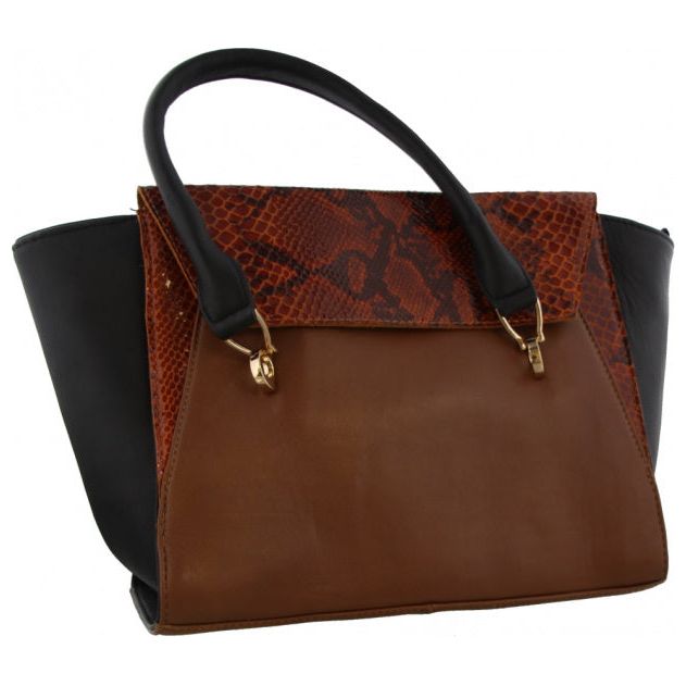 Afbeelding laden in galerijviewer, Mh bijoux Schoudertas dames 24 x 41 cm leer zwart bruin 2-delig
