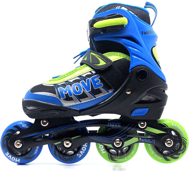 Afbeelding laden in galerijviewer, Move Inline skates Fast semi-softboot verstelbaar blauw groen maat 34-37
