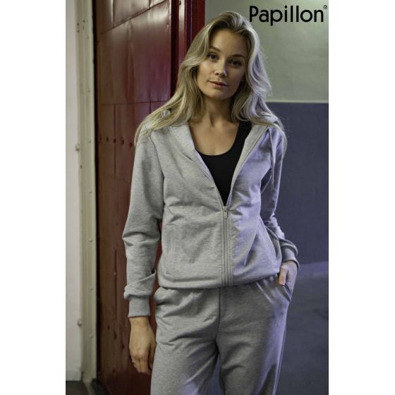 Afbeelding laden in galerijviewer, Papillon Sweat hooded vest dames grijs maat L
