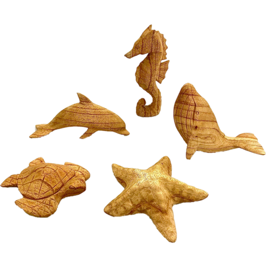 Papoose Toys Papoose Toys Sea Animals Hand Carved 5pc