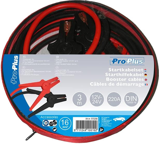 Afbeelding laden in galerijviewer, Proplus Startkabels 220A 3 meter 12 24 Volt 16 mm²
