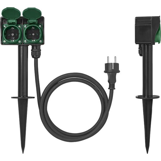 Afbeelding laden in galerijviewer, Proplus tuincontactdoos Schuko 2-voudig 2 meter 3x2,5mm² zwart
