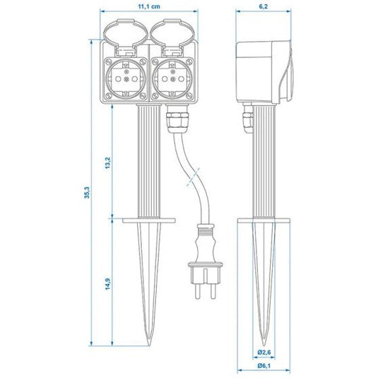 Proplus tuincontactdoos Schuko 2-voudig 2 meter 3x2,5mm² zwart