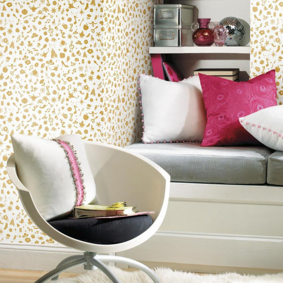 Afbeelding laden in galerijviewer, Roommates Behang Peel and Stick Icons 503 cm vinyl goud
