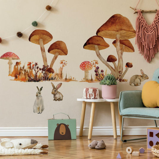 Roommates Muursticker Mushroom junior 83,51 x 127 cm bruin