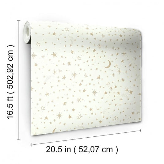Roommates Zelfklevend behang Twinkle stars 52 x 500 cm wit goud