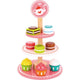 Tooky toy Houten Etagère met Gebakjes Roze Wit 12-delig