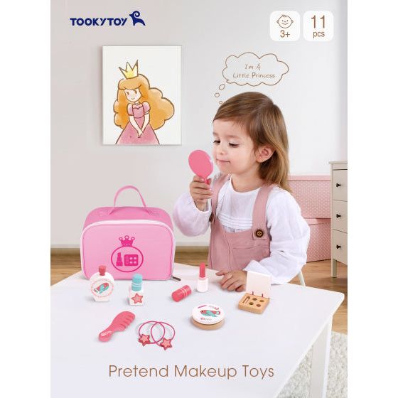 Afbeelding laden in galerijviewer, Tooky toy Houten Make-up Speelset Roze 11-delig

