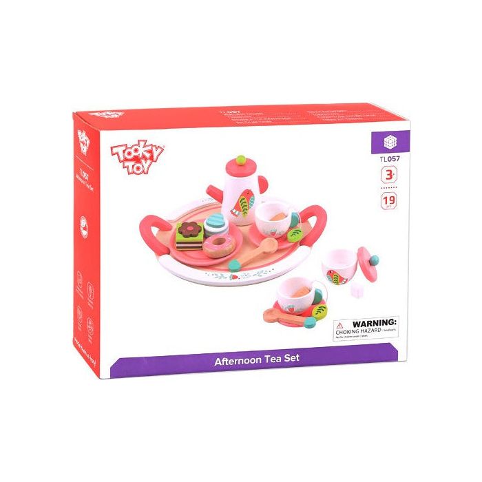 Afbeelding laden in galerijviewer, Tooky toy Houten Theeservies Wit Roze 19-delig
