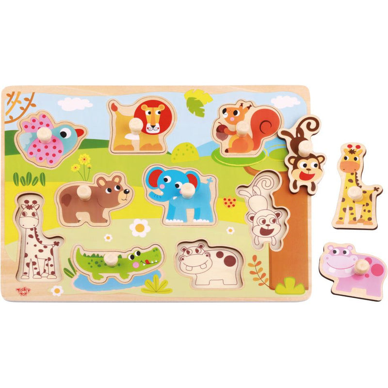 Afbeelding laden in galerijviewer, Tooky toy Educatieve Houten Vormenpuzzel Dieren 10-delig
