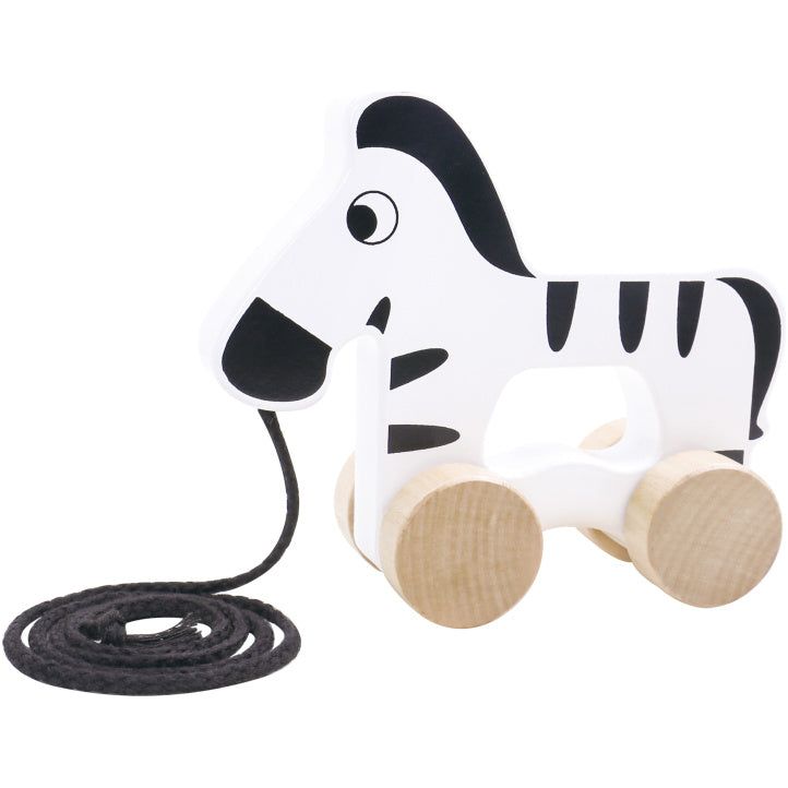 Afbeelding laden in galerijviewer, Tooky toy Zebra Houten Trekfiguur 18 maanden Zwart Wit
