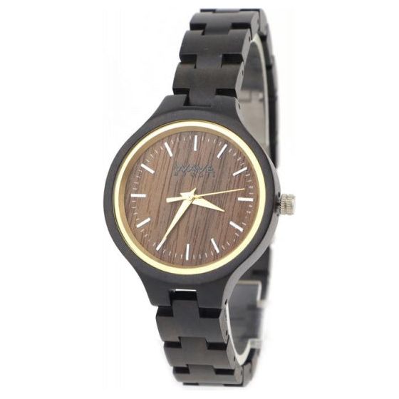 Afbeelding laden in galerijviewer, Wave hawaii Horloge Citizen Miyota dames 3,5 cm hout bruin zwart
