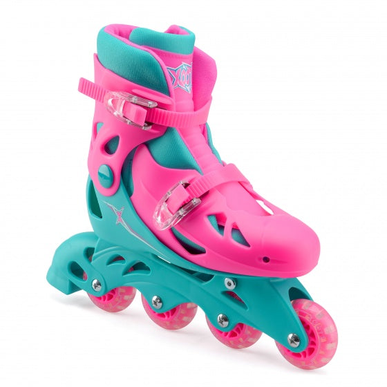 Afbeelding laden in galerijviewer, Xootz Inline skates hardboot roze turquoise maat 32-35
